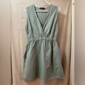 Francesca Bettini Made in Italy Sage Green Sleeveless Linen Blend Mini Dress